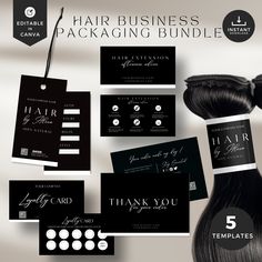 the hair salon package bundle includes 5 business cards, two tags, and an envelope