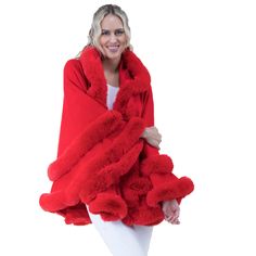 Indulge in the ultimate blend of sophistication and warmth with our faux fur-trimmed cape. This glamorous piece, featuring a plush faux fur trim and a relaxed silhouette, is perfect for elevating your winter wardrobe or adding an extra layer of elegance to any special occasion. Ideal for weddings, evening events, or casual outings, this cape offers versatile styling and unbeatable comfort. Shipping Information: - Ready to ship within 2 days - Fast shipping available upon request - Gift wrapping Winter Faux Fur Coat With Feather Trim, Solid Color Faux Fur Coat For Winter, Red Fur Coat With Faux Fur Trim, Cape Outerwear With Faux Fur Trim For Cold Weather, Faux Fur Coat For Cold Weather, Solid Faux Fur Coat For Cold Weather, Solid Color Faux Fur Coat For Cold Weather, Winter Cape Outerwear With Faux Fur Trim, Red Fur Coat With Faux Fur Trim For Winter