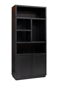 Black Oak Bookcase | OROA Oakura | OROA.com Black Bookcase, Contemporary Lounge, Oak Bookcase, Standing Shelves, Wood Bookcase, Richmond Interiors, European Furniture, Cupboard Doors, Closed Doors