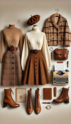 Vintage Inspired Winter Outfits, Vintage Outfits Autumn, Classy Outfits Autumn, Aesthetic Fall Outfits Vintage, Classy Outfits For Women Winter, Autumn Vintage Outfit, Casual Fall Outfits For Women 2024, Vintage Work Outfit, Vintage Autumn Outfits