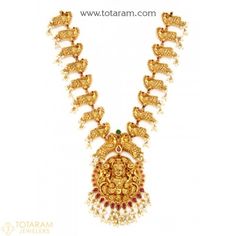 22K Gold Temple Jewellery Necklaces -Indian Gold Jewelry -Buy Online Necklaces Indian, 22 Carat Gold Jewellery, Indian Gold Jewelry, Temple Jewelry Necklace, Gold Temple Jewellery, 22k Gold Jewelry, Jewellery Necklaces, Beautiful Gold Necklaces, South Indian Jewelry