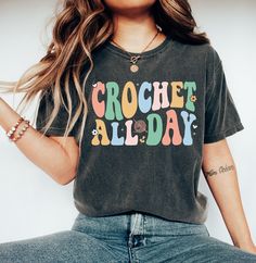 Crochet All Day Shirt, Crochet Lover T-Shirt, Knitting Lover Gift, Crafter Mom Shirt, Shirt for Women, Gift for Crochet Lover, Mom Gift, Trending Shirt, Unisex Soft Cotton Tee Welcome to my store! I will help you to have a good shopping experience as much as I can. If you have any request (design customization, more size and color options) please feel free to message me. I will reply as soon as possible. I have listed some information to help you below:  HOW TO ORDER  * Please, Check and Review Vintage Crochet Crew Neck Tops, Casual Crew Neck Knitted Tops, Cotton Knitted Crew Neck Top, Cotton Knit Crew Neck Top, Cotton Crew Neck Knitted Tops, Shirt Crochet, Crochet Lovers, Shirt For Women, Miami Fl