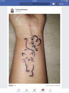 a small cat tattoo on the wrist