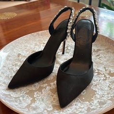 Amina Jillil Black Silk Pointed Crystal Slingback, Worn Once! Black Silk, Shoes Women Heels, Shoes Heels, Women Shoes, Silk, Crystals, Heels, Women Shopping, Black