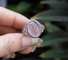 Rose Quartz Ring, Rose Quartz Sterling Silver Ring, Boho Ring, Healing Crystal, Bohemian, Promise Ri Boho Crystal Ring, Rose Quartz Wedding Ring Silver, Silver Stone Rings Women, Rose Quartz Ring Silver, Rings Rose Quartz, Antique Silver Rings, Rose Quartz Jewelry, Rose Quartz Ring, Rose Quartz Gemstone