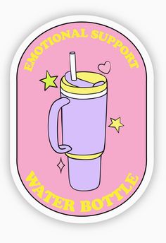 a purple cup with a straw in it and stars around the rim, on a pink background