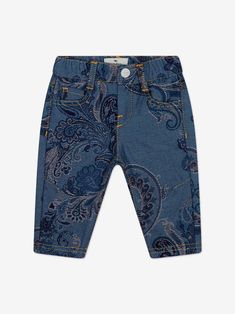 Etro Baby Boys Paisley Print Jeans in Blue | Childsplay Clothing Dress With Jean Jacket, Print Jeans, Baby Boy Accessories, Dolce And Gabbana Kids, Kenzo Kids, Printed Jeans, Boys Accessories, Paisley Design, Stella Mccartney Kids