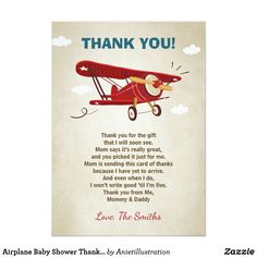 a baby shower is shown with an airplane on the front and bottom, as well as a