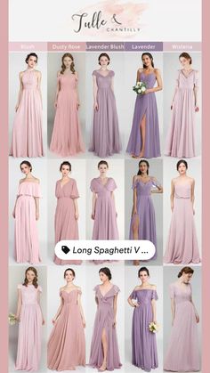 a collage of different types of bridesmaid dresses in various colors and styles