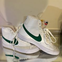 Brand New, Never Worn. Nike Blazer Mid 77 Vintage White Malachite Green Women's Size 8. Nike No Longer Makes This Color Green Check For These Shoes. Size 8 Is Out Of Stock And Backordered On Most Sites. No Box. Casual High-top Lace-up Sneakers With Branded Heel, Casual Lace-up High-top Sneakers With Branded Heel, Shoes Nike Blazer, Blazer Mid 77 Vintage, Malachite Green, Nike Blazer Mid 77, Nike Blazer Mid, Nike Blazers Mid, Blazer Mid