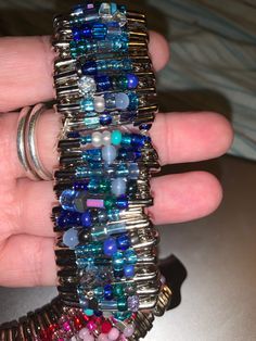 Czech, Swarovski, plastic, metal, steel, hematite, quartz, varied varieties of beads. Ships in 2-3 w/o custom-if ready-to-wear.   Bracelts above are; Blues/Red+Pink/Pink+Yellow/chartreuse+purple/Red opalescent beads/black+silver+clear/mixed square Metal Beaded Bracelets For Jewelry Making, Colorful Round Bead Metal Bracelets, Colorful Beaded Metal Bracelets, Colorful Round Beaded Metal Bracelets, Silver Hematite Beaded Stretch Bracelet, Beaded Metal Crystal Bracelet With Round Beads, Metal Beaded Crystal Bracelet, Multicolor Beaded Metal Bracelets, Hematite Beaded Bracelets With Faceted Beads