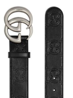 GG Marmont embossed belt from GUCCI featuring black, leather, logo plaque, belt loops and punch-hole detailing. This item is in size 105 and the color is Luxury Gucci Belt With Gold-tone Hardware, Gucci Belt Women Farfetch, Gucci Luxury Classic Belts, Classic Gucci Luxury Belts, Luxury Gucci Belts For Men, Luxury Men's Gucci Belts, Luxury Designer Belt With Logo, Luxury Gucci Black Belt Buckles, Luxury Gucci Men's Belts