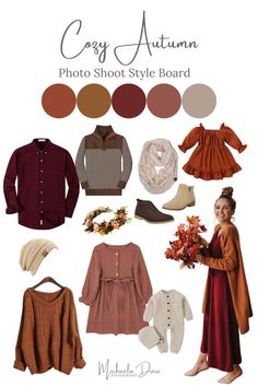 an autumn photo shoot style board with clothes and accessories