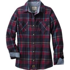 Let loose in our timeless flannel, featuring a classic design with chambray lined collar and cuffs. Made of soft brushed mid-weight cotton flannel, this yarn-dyed shirt is just right and very comfortable. Wear it alone or layer up during those brisk fall days. Pairs perfectly with our Women's Quilted Vest. Size: M.  Color: Red.  Gender: female.  Age Group: adult.  Pattern: plaid. Womens Flannel Shirt, Husband Shirts, Women's Button Down Shirt, White Tail, Casual Tops For Women, Long Sleeve Plaid, Plaid Flannel Shirt, Sangria, Flannel Shirt