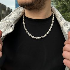 Men's Stackable Oval Link Chain Necklace,Thick Silver Chain Necklace,Heavy Silver Chain Jewelry,Silver Chain Necklace,Boyfriend Gift for Him ★ ★ ★  PRODUCT DETAILS ★ ★ ★ ► 925 Sterling Silver ► Handmade Item ► Thickness: 8 mm ★ Dimensions on the Model (Necklace) ► Length: 55 Cm (22 Inch) ► Weight: 35 Gram ★ Dimensions on the Model (Bracelet) ►Length: 20 cm (8 Inch) ►Weight: 13 Gram  ➥ ★ ➥  Looking for a statement piece to add to your collection? Look no further than this Men's Thick Chain Neckla Necklace Boyfriend, Silver Chain Jewelry, Stackable Necklaces, Thick Chain Necklace, Link Chain Necklace, Trendy Necklaces, Chain Jewelry, Silver Chain Necklace, Jewelry Silver