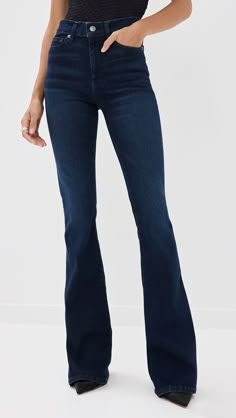 FRAME Le High Flare Jeans | Shopbop Dark Flare Jeans, Bell Bottom Jeans Outfit, High Waisted Flare Jeans, Flare Denim Jeans, Bottom Jeans, Style Inspiration Winter, Clothing Hacks, Bell Bottom, Cut Jeans