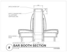 the bar booth section is shown with measurements for each seat and back, along with other details