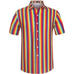 The collision of different multicolor-striped shirts is the color of summer and a dazzling presence in the crowd. This button short-sleeved shirt with a contrast stripe design shows a charming man in summer. It is easy to match. You can wear a solid color tank top inside, or pair it with jeans or pants. A perfect gift for family, friends, boyfriends, or colleagues. Multicolor Short Sleeve Shirt For Summer Vacation, Multicolor Short Sleeve Tops For Pride, Pride Multicolor Short Sleeve Tops, Multicolor Hawaiian Shirt For Spring, Blue Shirt With Horizontal Stripes For Summer, Multicolor Short Sleeve Shirt For Spring Vacation, Multicolor Short Sleeve Shirt For Spring Beach Days, Multicolor Button-up Hawaiian Shirt For Beach Season, Summer Horizontal Stripe Button-up Shirt