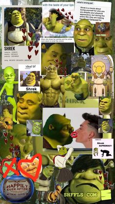 an animated character collage with many different faces and body parts, including one man's head