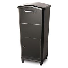 an image of a black cabinet on wheels