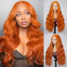 PRICES MAY VARY. 🌹Ginger Orange Body Wave Lace Front Wigs Human Hair Material：100% Brazilian virgin human hair ,clean & healthy & soft & bouncy, no chemical. Can be dyed, straightened, bleached and restyled as you like. 🌹13x6 Lace Front Wigs Human Hair Texture: Classical popular style, fashion,charming ,200 density full and thick ,true to length, preplucked with baby hair, natural hairline ,easy install, Can be dyed, bleached, premed,straightened and restyled. 🌹Frontal Wig Lace Size: 13x6 Hig Hair Clean, Lace Front Wigs Human Hair, Wigs Human Hair, Colored Wigs, Hair Texture, Frontal Wig, New Hair Colors, Hair Natural, Swiss Lace