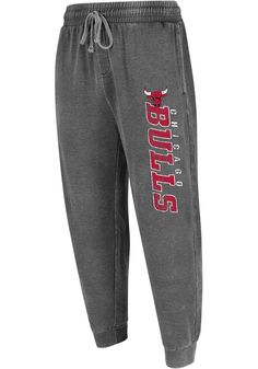 Get cozy in these Chicago Bulls Charcoal TRACKSIDE Fashion Sweatpants! Whether you're relaxing watching the game or just out running errands, these Chicago Fashion Sweats are the perfect way to show your Bulls spirit in comfort and style. These Chicago Bulls Fashion Sweatpants also feature a burnout garment wash brushed knit with left leg distressed screenprint. Cotton Sweatpants For Sports Season Loungewear, Casual Cotton Sweatpants For Sports Season, Cotton Sweatpants For Loungewear During Sports Season, Casual Cotton Sweatpants, Casual Cotton Sweats For Sports Season, Casual Relaxed Fit Pants For Sports Season, Cotton Bottoms With Letter Print For Sports Season, Cotton Sportswear Bottoms With Hip Pockets, Jogger Fashion