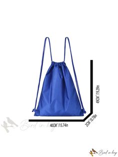 a blue bag is shown with measurements for it