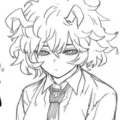 a drawing of a boy in a suit and tie with horns on his head, looking to