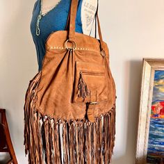 Amazing New Tan Suede Fringe Bag. Trim The Fringe Or Keep It As Is, It's A Keeper From A Collected Designer! Perfect Condition, Keep It Slim Or Fill It Up, It Will Work With Your Needs. Bohemian Shoulder Bag With Detachable Handle, Travel Fringe Pouch Shoulder Bag, Travel Shoulder Bag With Fringe And Pouch Shape, Travel Shoulder Bag With Fringe In Pouch Shape, Travel Bags With Fringe And Double Handle, Luxury Travel Bag With Fringe, Bohemian Hobo Shoulder Bag With Detachable Strap, Bohemian Hobo Bag With Detachable Strap, Bohemian Pouch Shoulder Bag With Detachable Strap