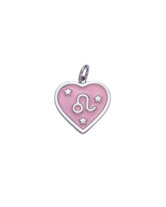 A heart shaped charm with a pink enamel zodiac design. Dimensions: 18mm Pink Heart-shaped Charm Necklaces With Lobster Clasp, Pink Heart-shaped Charm Necklace With Lobster Clasp, Pink Heart Pendant Charms As Gift, Pink Heart Sterling Silver Charms, Pink Heart-shaped Sterling Silver Charms, Valentine's Day Pink Nickel-free Charm Necklace, Pink Sterling Silver Heart Charm, Pink Heart-shaped Sterling Silver Charm Necklace, Pink Sterling Silver Charm Necklace With Heart Charm