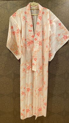 japanese traditional kimono, Yukata. vintage beautiful condition. arround 1960. Traditional White Floral Kimono, Traditional White Floral Print Kimono, Traditional Long Kimono For Spring, Traditional Floral Print Kimono For Tea Ceremony, White Kimono For Tea Ceremony In Spring, White Kimono For Spring Tea Ceremony, Traditional Summer Wedding Kimono, Traditional Long Orange Kimono, Floral Print Kimono For Tea Ceremony