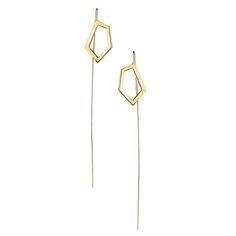 Inspired by the natural geometric form of glass shards, this collection creates a minimalist, statement look. Earrings feature our SHARDS v.02 long geometric shape measuring 5/8" in the front suspended from a 2.5" wire meant to be threaded through the ear. Also available in diamond version. This style is custom made to order. Please allow 3-4 weeks for this style to ship. Modern Faceted Drop Earrings, Modern Faceted Drop Jewelry, Modern Yellow Gold Earrings With Si Clarity, Modern Long Drop Yellow Gold Linear Earrings, Modern Si Clarity Yellow Gold Earrings, Minimalist Geometric Pierced Jewelry, Minimalist Geometric Jewelry, Geometric Minimalist Formal Jewelry, Modern Yellow Gold Long Drop Threader Earrings