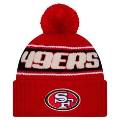 Get your young fan ready for gameday with an authentic look by grabbing this San Francisco 49ers 2024 Sideline Sport Cuffed Knit Hat with Pom from New Era. This cuffed knit hat features embroidered graphics with chenille details, adding a touch of San Francisco 49ers flair to their cold-weather wardrobe. As part of the official 2024 Sideline collection, this is the same gear worn by coaches, players, and staff, so they can represent their favorite team in style. 49er Crochet Hat, San Francisco 49ers Game Day Outfit, 49ers Hat, 49ers Sweatshirt, 49ers Hoodie, Chenille Patches, Nfl San Francisco, Cold Weather Fashion, Knit Beanie Hat