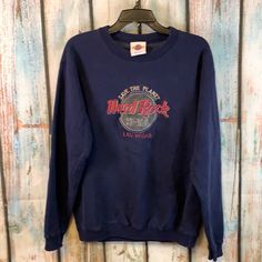 Vintage 90’s Hard Rock Cafe Las Vegas Blue Sweatshirt Size S/M. In Great Condition - Some Fading And Pilling (On Inside). Crewneck. Chest: 21” Across The Front From Pit To Pit, Length: 25.5”, Arm Length: 27”. Hard Rock Hotel, Rock Cafe, Blue Sweatshirt, Hard Rock Cafe, Save The Planet, Hard Rock, Las Vegas, Mens Shirts, Cafe