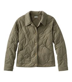 Women's Quilted Knit Jacket | Shirt-Jackets at L.L.Bean Casual Quilted Jacket With Fleece Lining For Fall, Quilted Hooded Jacket For Cold Weather, Quilted Cotton Outerwear For Fall, Fall Cotton Quilted Jacket With Padded Collar, Fall Cotton Quilted Outerwear, Quilted Long Sleeve Outerwear For Cold Weather, Quilted Puffer Jacket For Fall, Long Sleeve Quilted Jacket For Fall, Cozy Quilted Winter Outerwear