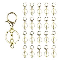 PRICES MAY VARY. Package Includes: 20sets Lobster Clips Hooks. Material: Zinc alloy, Color: Golden. Size: The big lobster clasp is 35mm/1.38inch long, the key ring diameter is 30mm/1.18inch, and the little lobster clasp is 14mm/0.56inch long. Our lobster claw clasp is easy to open and lightweight. Exquisite design and strong spring-loaded spring brake make the operation easy and labor-saving. Durable Material: Our Lobster Clasps Keychain are made by high quality Zinc alloy, which is not easy to Cheap Trendy Keychain With Lobster Clasp, Keychain Hook, Keychain Ring, Craft Jewelry, Jewelry Clasps, Diy Crafts Jewelry, Bead Crafts, Exquisite Design, Beautiful Dolls