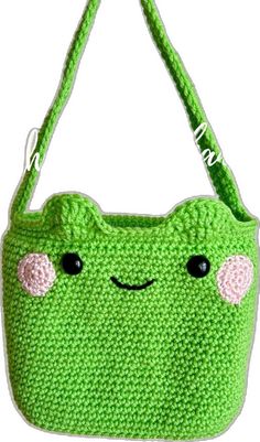 Cute Crochet Bag For Everyday Use, Cute Green Pouch Shoulder Bag, Fun Handmade Bags For Daily Use, Cute Green Tote Bag, Cute Green Bags For Gifts, Cute Green Shoulder Bag As Gift, Green Everyday Kawaii Shoulder Bag, Handmade Kawaii Bags For Daily Use, Cute Green Shoulder Bag For Gift