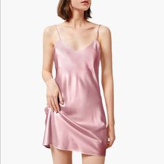 The Softest Dress, Perfect For Summer Day Or Night Elegant Pink Slip Dress For Night, Elegant Pink Slip Dress For Daywear, Feminine Silk Dress For Night, Elegant Satin Sleep Mini Dress, Elegant Satin Mini Dress For Sleep, Elegant V-neck Sleep Dress, Feminine Silk Sleep Dress, Feminine Silk Night Dress, Elegant Spring Mini Dress For Night