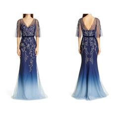 two dresses with blue ombrees and one is in the same color as the other