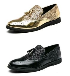 Men's Chic Glitter Gold Black Tassels Sequins Carved Brogue Loafers Boat Shoes Item description Brand Unbranded Department Men Style Boat Shoe Type Dress Upper Material Faux Leather US Shoe Size 10 Country/Region of Manufacture China Season Spring Toe Shape Pointed Toe UK Shoe Size UK 10 Vintage No   Shipment Payment Return & Warranty Service & Feedbacks Shipment 1.We Ship to Worldwide. 2.Delivery time depends on destination and other factors, it may takes up to 15-30 days. If you don't receive Glitter Dress Shoes, Dress Shoes Men Loafers, Shiny Shoes, Brogues Men, Tassels Fashion, Brogue Shoes, Men Loafers, Glitter Shoes, Loafers Shoes