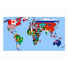 a map of the world with all countries in different colors and flags on it's sides