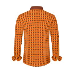 Step into a fusion of 60s and 70s style with our Vintage-inspired Orange Brown Shirt for Men. Embrace the free-spirited vibes of the 70s with our Hippie Shirt, meticulously designed to capture the essence of the era. Our 70s Clothing for Men collection brings a unique blend of nostalgia and timeless style, offering a trip down memory lane.Indulge in the groovy charm of our Hipster Shirt for Men, featuring long sleeves and a no-pocket design for a sleek and modern silhouette. Crafted from 100% po Orange Cotton Top With Retro Print, Retro Orange Cotton Shirt, Brown Cotton Tops With Retro Print, Fitted Orange Cotton Shirt, Fitted Orange Collared Top, Fitted Collared Orange Top, Cotton Tops With Retro 70s Print, 70s Inspired Cotton Tops With Retro Print, Orange Cotton Long Sleeve Shirt