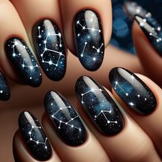 Elegant French Tip Nails, Constellation Nails, Summer Nail Styles, Constellation Nail Art, Nail Art Black, Prom Nail Designs, Oval Nails Designs, Nails Elegant