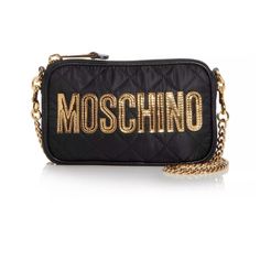 New. Moschino Quilted Logo-Patch Shoulder Bag Quilted Logo-Patch Shoulder Bag From Moschino Featuring Black, Calf Leather, Gold-Tone Hardware, Quilted, Logo Patch To The Front, Top Zip Fastening, Chain-Link Shoulder Strap, Main Compartment, Internal Zip Pocket And Full Lining. Imported Composition Outer: Calf Leather 100%, Nylon 100% Oc Reference, Moschino Bag, Y2k Purse, Moschino Bags, Pocket Handbag, Handbag Outfit, Vintage Shoulder Bag, Embroidered Bag, Linen Bag