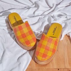 ***Precious Summer Or Fall Shoes! Discontinued Color!*** The Classic, Comfortable And Funky Charlotte Stone Marlo Clog. Brand New In Box-Never Worn -2.5 Platform Feel -Size 9, But Fits Like 8.5 -Woven Leather Top -Wood Heel Offers Welcome! Yellow Casual Mules For Spring, Casual Yellow Open Toe Mules, Orange Mules With Removable Insole And Round Toe, Multicolor Closed Toe Mules With Removable Insole, Multicolor Leather Clogs For Spring, Yellow Closed Toe Spring Mules, Orange Closed Toe Clogs With Rubber Sole, Multicolor Platform Clogs For Summer, Orange Closed Toe Clogs For Summer