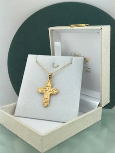 ✪ Please check the dimensions to be sure about the size! Dimensions: 3.7 x 2.2cm (include the loop) Chain No1: 0.8mm thickness Chain No2: 2mm thickness Byzantine Christian cross yellow Gold 14 carats / gold 585, 14 kt ✪ extra choice : gold chain 14 carats, length 45 cm Express Shipping with DHL courier in your address (about 1-2 business days in Europe & about 4-5 business days worldwide) ---------------------------------------------------------------------------------------------------- Ple 14k Gold Cross Pendant Necklace For Gift, Yellow Gold Cross Necklace As A Gift, Yellow Gold Cross Necklace Gift, Yellow Gold Cross Necklace Pendant As Gift, Personalized Yellow Gold Cross Necklace, Yellow Gold Cross Charm Jewelry As Gift, Yellow Gold Plated Crucifix Cross Necklace, 14k Gold Tarnish-resistant Cross Pendant Jewelry, Yellow Gold Hallmarked Cross Pendant