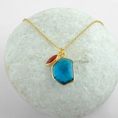 London Blue Quartz Fancy 15x19mm and Garnet Quartz by BaniThani Marquise Blue Stone Gold Necklace, Bezel Necklace, Make Your Own Jewelry, Jewelry Show, Necklace Fashion, Blue Quartz, Sterling Silver Necklace Pendants, Elegant Necklaces, London Blue