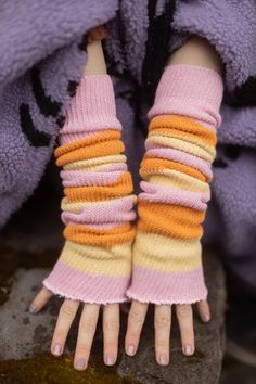 These thick, sweater-knit warmers are sweetly striped in colors reminiscent of sherbet! They might be named for a frozen treat, but they're sure to keep you cozy and warm! Thick Sweater, Frozen Treat, Sweater Knit, Style Gift, Online Accessories, Leg Warmers, Recycled Cotton, Things To Buy, Knitted Sweaters