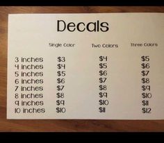 a table that has some type of price list on it with prices for each item