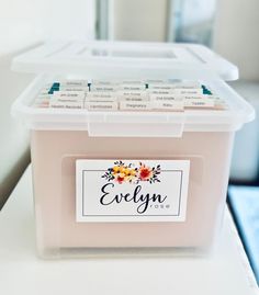 an empty plastic container with labels on it